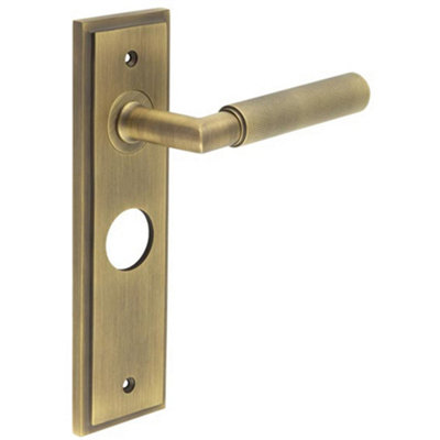 Antique Brass Bathroom Door Handle with Backplate - Solid Brass Interior Handle