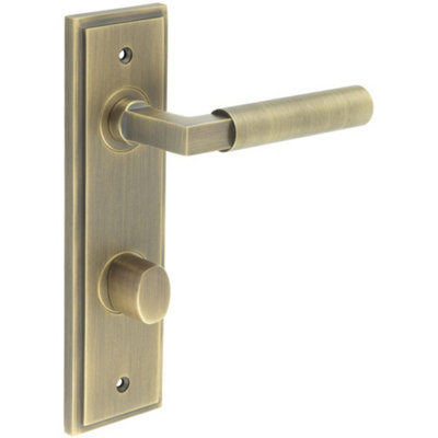 Antique Brass Bathroom Door Handle with Turn & Release for Elegant Interiors - Solid Brass Interior Handle