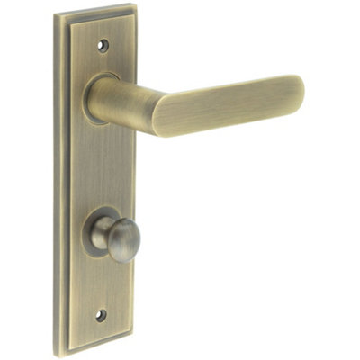 Antique Brass Bathroom Door Handle with Turn & Release Mechanism - Solid Brass Interior Handle