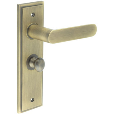 Antique Brass Bathroom Door Handle with Turn & Release Mechanism - Solid Brass Interior Toilet Handle