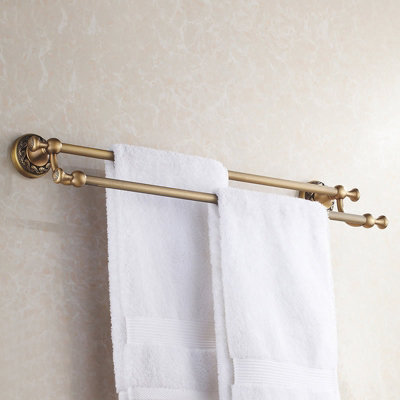 Antique Brass Bathroom Dual Towel Bars 60cm Double Rails Hanger Wall Mounted