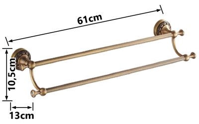 Antique Brass Bathroom Dual Towel Bars 60cm Double Rails Hanger Wall Mounted
