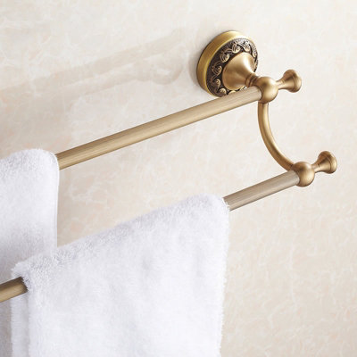 Antique Brass Bathroom Dual Towel Bars 60cm Double Rails Hanger Wall Mounted - 3