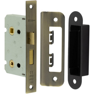 Antique Brass Bathroom Locks with Square Forend and Radiused Strike Plate - 65mm - Door Lock