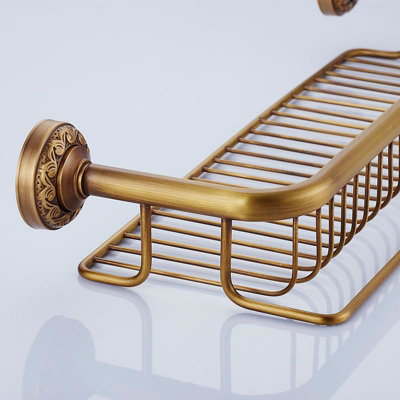 Buy Antique Brass Bathroom Single-Tier Shower Shelf Storage Rack Wall ...