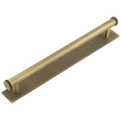 Antique Brass Cabinet Handle 224mm Ctrs with Plain Backplate - Kitchen Drawer Pull Handle