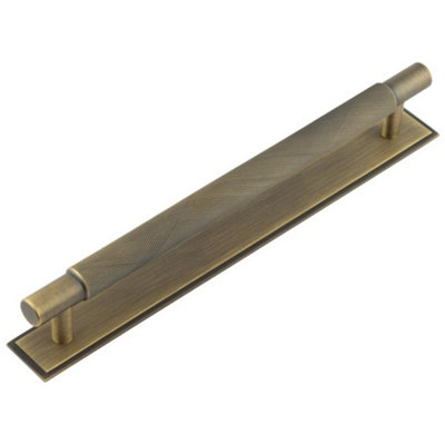 Antique Brass Cabinet Handle with Stepped Backplate - 224mm Ctrs - Kitchen Drawer Pull Handle