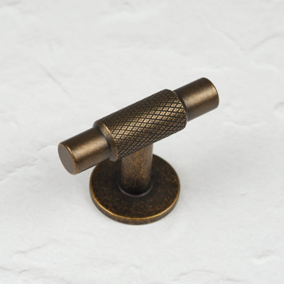 Antique Brass Cabinet Knob Rustic Cupboard T-Bar Door Drawer Pull