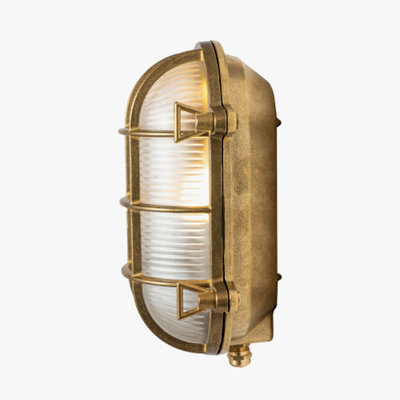 Antique Brass Caged Oval Outdoor Wall Light Retro Metal Bunker Garden Wall Light