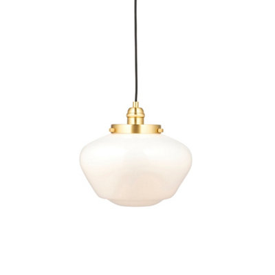 Antique Brass Ceiling Pendant Light Opal Glass Shade Hanging Lighting Fixture