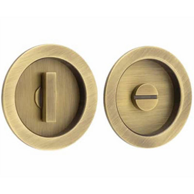 Antique Brass Circular Turn and Release Privacy Lock - Door Handle