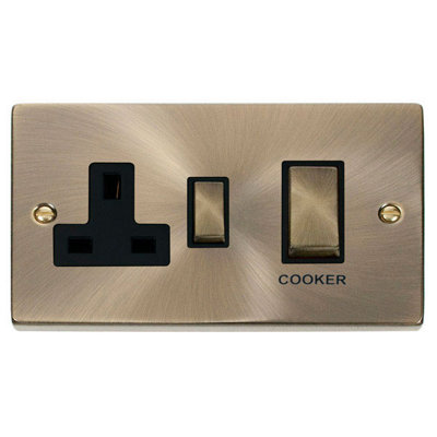 Antique Brass Cooker Control Ingot 45A With 13A Switched Plug Socket ...