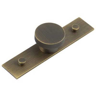 Antique Brass Cupboard Knob with Plain Backplate - 40mm Size - Kitchen Cabinet Knob