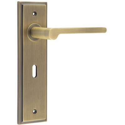Antique Brass Door Handle Lock Backplate for Elegant Homes - Solid Brass Interior Handle