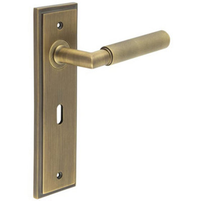 Antique Brass Door Handle Lock Backplate with Versatile Mounting Options - Solid Brass Interior Handle