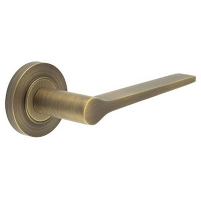 Antique Brass Door Handle on Plain Rose for Classic and Modern Interiors - Solid Brass Interior Handle