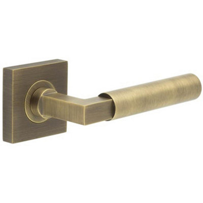 Antique Brass Door Handle on Square Plain Rose - Westminster Luxury Design - Solid Brass Interior Handle