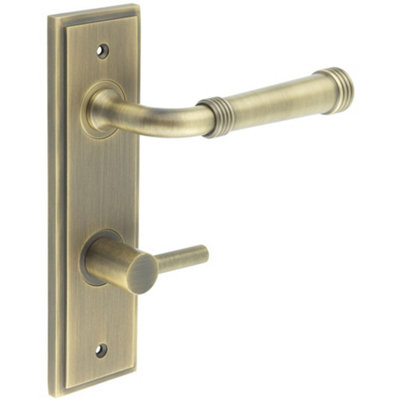 Antique Brass Door Handle with Backplate for Bathroom - Din Style - Solid Brass Interior Handle