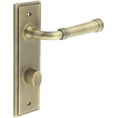 Antique Brass Door Handle with Backplate for Bathrooms - BUR35 Design - Solid Brass Interior Handle