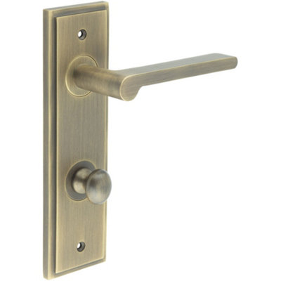 Antique Brass Door Handle with Backplate for Bathrooms Elegant Turn & Release Design Solid Brass - Interior Handle