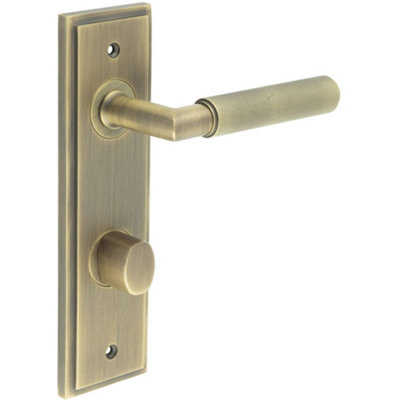Antique Brass Door Handle with Backplate for Bathrooms Elegant Turn & Release Design - Solid Brass Interior Handle