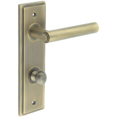 Antique Brass Door Handle with Backplate for Bathrooms - Elegant Turn & Release Design - Solid Brass Interior Lever