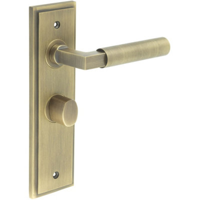 Antique Brass Door Handle with Backplate for Bathrooms Elegant Turn & Release Design - Solid Brass Interior Toilet Handle