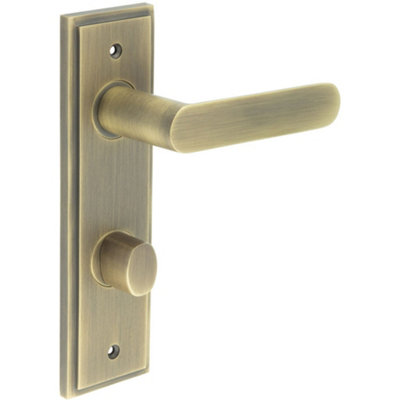 Antique Brass Door Handle with Bathroom Backplate and Turn Release for Elegant Interiors - Solid Brass Interior Handle