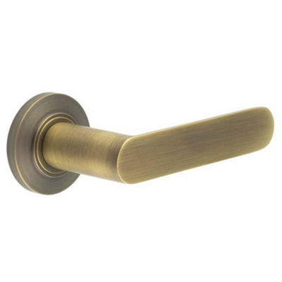 Antique Brass Door Handle with Chamfered Rose for Elegant Interiors - Solid Brass Interior Handle