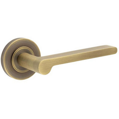 Antique Brass Door Handle with Plain Rose Design for Classic Elegance ...