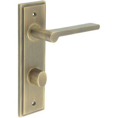 Antique Brass Door Handle with Turn & Release for Bathroom - Solid Brass Interior Handle