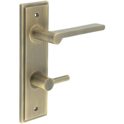 Antique Brass Door Handle with Turn Release for Bathrooms - Solid Brass Interior Handle