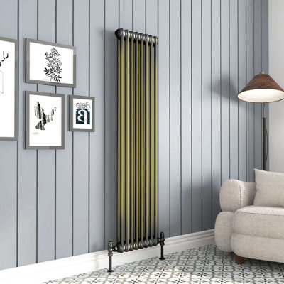 Antique Brass Double Column Vertical Steel Radiator - 1800x370mm