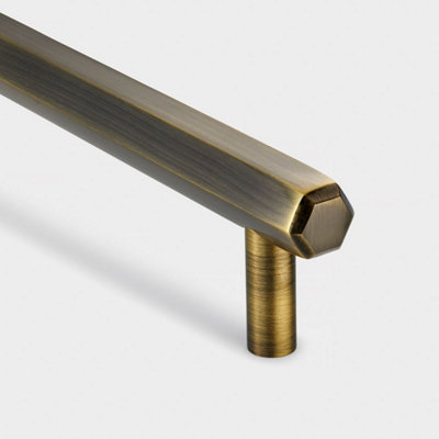 Satin Brass Hexagonal Cabinet T Bar Handle - Solid Brass - Hole Centre  128mm - SE Home