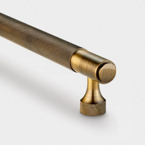 Antique Brass Knurled Cabinet T Bar Handle - Solid Brass - Hole Centre 128mm - SE Home