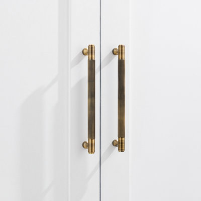Antique Brass Knurled Cabinet T Bar Handle - Solid Brass - Hole Centre 224mm - SE Home
