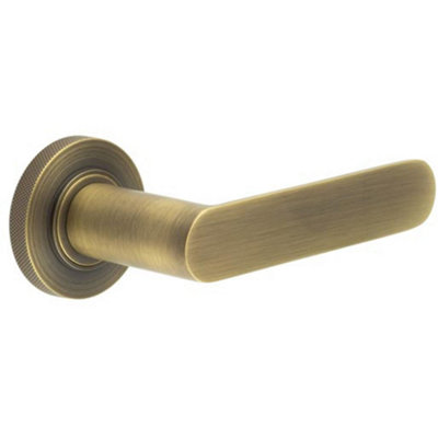 Antique Brass Knurled Door Handle with Rose Design for Classic Interiors - Solid Brass Interior Handle