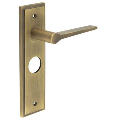 Antique Brass Lever Door Handle with Backplate for Bathroom - Solid Brass Interior Handle