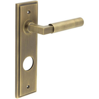 Antique Brass Lever Door Handle with Backplate for Bathrooms - Solid Brass Interior Lever