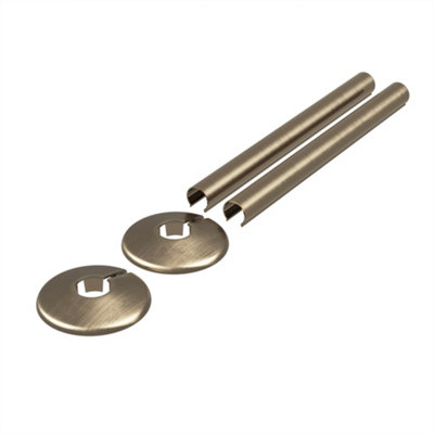 Antique Brass Metal Clip-On Radiator Pipe Covers & Collars - 15mm (2 Pack)