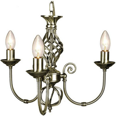 Antique Brass Plated 3 Arm Pendant Ceiling Light with Twist Knot Design