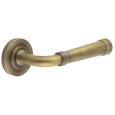 Antique Brass Reeded Rose Door Handle - Elegant Design for Every Home - Solid Brass Interior Handle