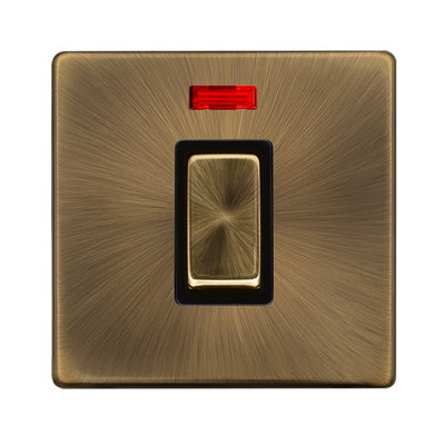 Antique Brass Screwless Plate 1 Gang Ingot Size 45A Switch With Neon - Black Trim - SE Home
