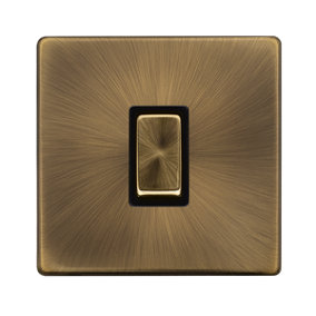 Antique Brass Screwless Plate 10A 1 Gang Intermediate Ingot Light Switch - Black Trim - SE Home