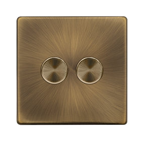 Antique Brass Screwless Plate 2 Gang 2 Way LED 100W Trailing Edge Dimmer Light Switch - SE Home