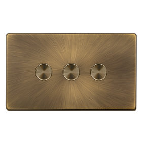 Antique Brass Screwless Plate 3 Gang 2 Way LED 100W Trailing Edge Dimmer Light Switch - SE Home