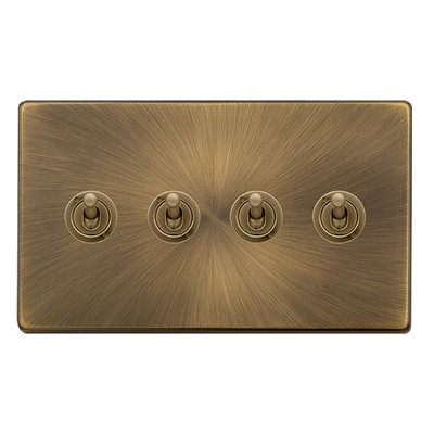 Antique Brass Screwless Plate 4 Gang 2 Way 10AX Toggle Light Switch - SE Home