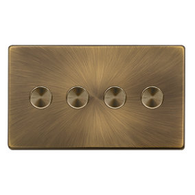 Antique Brass Screwless Plate 4 Gang 2 Way LED 100W Trailing Edge Dimmer Light Switch. - SE Home