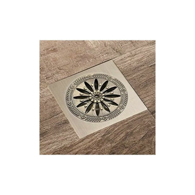 Antique Brass Shower Drain, Square Anti odor Floor Drain Shower Grid for Bathroom Large Caliber 10 x 10 cm, Bathroom Accessories