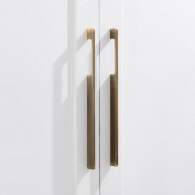 Antique Brass Slimline Square Cabinet Pull Handle - Solid Brass - Hole Centre 640mm - SE Home
